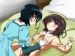  2girls another black_hair blush commentary_request eyepatch fujioka_misaki incest karuta_(karuta01) md5_mismatch misaki_mei multiple_girls red_eyes resolution_mismatch school_uniform siblings sisters source_smaller twincest twins yuri 