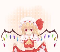  animated animated ascot blinking blonde_hair clothes_lift commentary_request female flandre_scarlet haruki_(colorful_macaron) hat looking_at_viewer non-repeating_animation panties red_eyes short_hair side_ponytail skirt skirt_lift solo striped_clothes striped_panties touhou translation_request underwear wings 