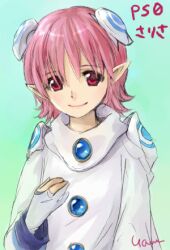  dress elf gloves lowres phantasy_star phantasy_star_zero pink_hair pointy_ears red_eyes sarisa smile 