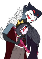  4_eyes absurd absurd_res age_difference alpha_channel anthro armwear avian beak beanie bird bottomwear cape clothed clothing comforting daughter_(lore) demon duo elbow_gloves father_(lore) father_and_child_(lore) father_and_daughter_(lore) feathers female formal formal_clothing formal_wear gloves grey_body grey_feathers hand_holding handwear hat headgear headwear helluva_boss hi_res larger_male leaning_on_another looking_at_another looking_down looking_unpleasured male male/female multi_eye octavia_(helluva_boss) older_male owl owl_demon parent_(lore) parent_and_child_(lore) parent_and_daughter_(lore) red_eyes red_sclera res ritz simple_background size_difference smile standing stolas_(helluva_boss) sweater topwear transparent_background white_face worried worried_face worried_look young_(lore) younger_female 