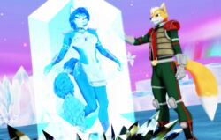  3d_(artwork) anthro blue_body blue_fur blue_hair breasts canid canine canis canon_couple closed_eyes clothing crystal digital_media_(artwork) duo female fox fox_mccloud fur hair hi_res krystal_(star_fox) male malicekira mammal mikumikudance_(artwork) nintendo source_filmmaker_(artwork) star_fox trapped warfare_fox warfare_krystal warfare_machine white_body white_fur 