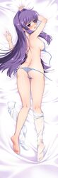  absurdres ahoge ass back bikini blue_bikini blush breasts clannad dakimakura_(medium) eyes_visible_through_hair female from_behind fujibayashi_kyou full_body hair_intakes hair_over_eyes highres hotaru_iori ichimi_renge kneehighs kneepits lace-trimmed_bikini lace-trimmed_legwear lace_trim long_hair looking_at_viewer lying medium_breasts on_stomach open_mouth purple_eyes purple_hair second-party_source see-through see-through_legwear side-tie_bikini_bottom sideboob single_sidelock socks solo straight_hair swept_bangs swimsuit tsurime untied_bikini unworn_legwear very_long_hair white_socks 