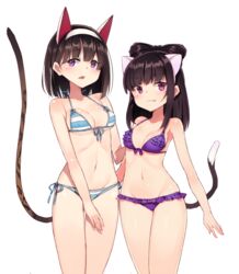  2girls animal_ears bad_id bad_pixiv_id bikini black_hair black_ribbon bow breasts cat_ears cat_tail frilled_bikini frills front-tie_top goyain hair_ribbon hairband hairbow long_hair lowleg lowleg_bikini mabinogi mabinogi_heroes multiple_girls oerba_yun_fang original player_character_(mabinogi_heroes) purple_bikini purple_eyes ribbon short_hair side-tie_bikini_bottom small_breasts standing striped_bikini striped_clothes swimsuit tail transparent_background white_hairband 