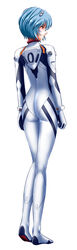  ass ayanami_rei blue_hair bodysuit commentary_request female full_body highres neon_genesis_evangelion plugsuit red_eyes short_hair solo white_bodysuit yuusuke_(ziyasu) 