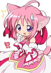  !? ^^^ ahoge animal_ears bad_id bad_pixiv_id dog_days dog_ears dog_girl dog_tail dress female gloves meiro_(yuu) millhiore_f._biscotti pink_hair pink_tail purple_eyes short_hair solo tail 