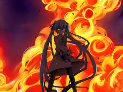  belt coat commentary_request explosion female hatsune_miku long_hair shari skirt solo thighhighs twintails very_long_hair vocaloid 