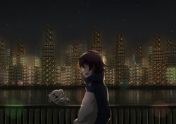  all_male animal city dark jpeg_artifacts kekkai_sensen leonardo_watch male ng_(chaoschyan) night scenic stars water 