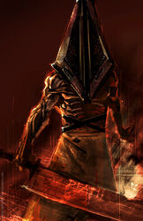  1boy commentary_request dexter_soy great_knife helmet huge_weapon male_focus muscular photoshop_(medium) pyramid_head silent_hill_(movie) silent_hill_(series) silent_hill_2 solo sword topless_male weapon 