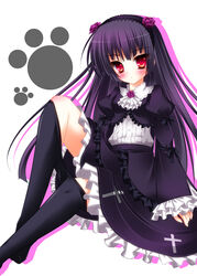  bad_id bad_pixiv_id blush clothes_pull cross dress female flower gokou_ruri gothic_lolita hair_flower hair_ornament highres lolita_fashion long_hair mole mole_under_eye ore_no_imouto_ga_konna_ni_kawaii_wake_ga_nai pantyhose pantyhose_pull photoshop_(medium) red_eyes rokudou_itsuki solo 