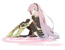  blue_eyes boots commentary_request female gradient_hair hayato_(meromoni) knee_boots long_hair megurine_luka multicolored_hair pink_hair sitting solo thighhighs vocaloid 