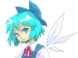  blue_eyes blue_hair bow cirno colored_eyelashes female hair_ribbon hairbow ice ice_wings looking_at_viewer oekaki open_mouth parted_lips pixel_art raised_eyebrow ribbon roku_(warrock) short_hair solo touhou wings 