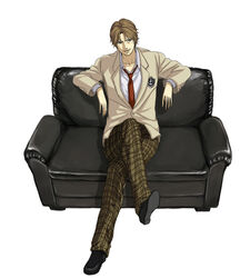  1boy atobe_keigo bad_id bad_pixiv_id blazer brown_hair couch jacket male_focus necktie sakatsuki school_uniform solo tennis_no_ouji-sama 