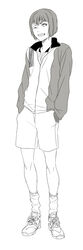  1boy bad_id bad_pixiv_id greyscale gym_uniform male_focus monochrome mukahi_gakuto one_eye_closed sakatsuki shoes shorts sneakers socks solo tennis_no_ouji-sama 