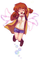  bad_id bad_pixiv_id blue_shorts brown_hair closed_eyes coat female hairband kanon mattie mittens shorts solo sweater tsukimiya_ayu 