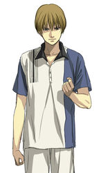  1boy bad_id bad_pixiv_id brown_hair gym_uniform hiyoshi_wakashi male_focus sakatsuki solo tennis_no_ouji-sama 