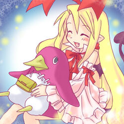  bat_wings big_sis_prinny_(disgaea) closed_eyes demon_girl detached_sleeves disgaea female flonne flonne_(fallen_angel) karina laharl&#039;s_mother long_hair lowres pointy_ears prinny wings 