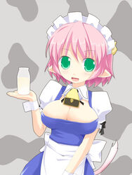  breasts cleavage elfleda_mirjasdottir female green_eyes kuro_(be_ok) large_breasts lotte_no_omocha! maid milk pink_hair short_hair solo 