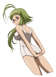  antenna_hair asu_no_yoichi awa female flipped_hair glasses ikaruga_chihaya jaggy_lines looking_back oekaki one-piece_swimsuit school_swimsuit short_hair_with_long_locks sidelocks solo swimsuit white_one-piece_swimsuit 