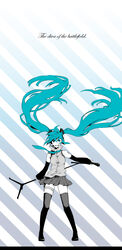  aqua_eyes aqua_hair bad_id bad_pixiv_id detached_sleeves english_text female grin hatsune_miku highres inoue_mikuni long_hair microphone microphone_stand necktie skirt smile solo standing thighhighs twintails vocaloid wind 