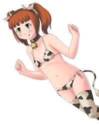  :q animal_print bikini brown_hair cow_print cow_print_bikini female green_eyes idolmaster idolmaster_(classic) idolmaster_1 print_bikini side-tie_bikini_bottom solo string_bikini swimsuit takatsuki_yayoi thighhighs tongue tongue_out toshifumi twintails 