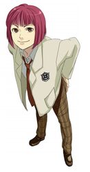  1boy bad_id bad_pixiv_id blazer brown_eyes full_body jacket male_focus mukahi_gakuto necktie pink_hair sakatsuki school_uniform smile solo standing tennis_no_ouji-sama 