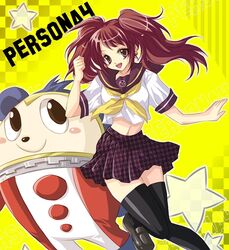  bad_id bad_pixiv_id female kujikawa_rise kuma_(persona_4) midriff persona persona_4 school_uniform su_(pixiv44447) thighhighs yasogami_school_uniform 