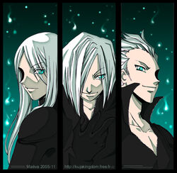  3boys artist_name black_border border dated final_fantasy final_fantasy_vii final_fantasy_vii_advent_children kadaj looking_at_viewer loz maevachan multiple_boys upper_body watermark web_address yazoo 