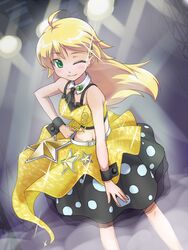  blonde_hair commentary_request female hakkaku_shikimi hoshii_miki idolmaster idolmaster_(classic) idolmaster_live_for_you! live_for_venus_(idolmaster) long_hair necktie one_eye_closed solo 