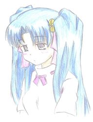  aoba_kozue bad_id bad_pixiv_id blue_hair female konno_natsume long_hair mahoraba shiron sketch solo traditional_media twintails 