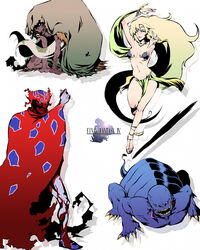  bad_id bad_pixiv_id bandana barbariccia blonde_hair blush body_blush cagnazzo claws cloak coco_(nattou) female final_fantasy final_fantasy_iv legs loincloth long_hair pasties rubicante sandals scarmiglione sharp_teeth tail teeth turtle very_long_hair white_eyes 