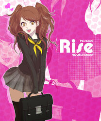  brown_eyes brown_hair commentary_request female kujikawa_rise long_hair persona persona_4 school_uniform serafuku smaru solo thighhighs twintails yasogami_school_uniform zettai_ryouiki 