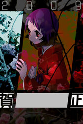  2009 bad_id bad_pixiv_id female highres japanese_clothes kimono new_year original photoshop_(medium) purple_hair red_eyes short_hair solo yukihiko 