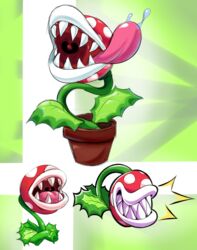  2019 :o abstract_background ambiguous_gender bodily_fluids clenched_teeth elemental_creature eyeless flora_fauna glowing glowing_background green_background green_body gums hi_res leaf long_tongue mario_bros mouth_shot nintendo not_furry open_mouth pamvllo pink_tongue piranha_plant plant plant_pot potted_plant presenting_mouth saliva sharp_teeth simple_background smile solo super_smash_bros. super_smash_bros._ultimate teeth tongue tongue_out uvula white_background 