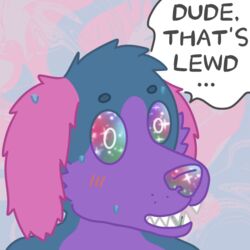  1:1 anthro blush blush_lines canid canine colorful_theme flustered humor iridescent iridescent_eyes iridescent_nose male mammal meme naughty_nona shedo_(naughty_nona) solo sparklefur sparkles sparkling_eyes sparkling_nose 