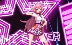  blue_eyes female fingerless_gloves gloves hand_on_own_hip hand_up headphones highres jut0923 long_hair luka_luka_night_fever_(vocaloid) megurine_luka open_mouth pink_hair pole_dancing project_diva_(series) project_diva_extend puffy_short_sleeves puffy_sleeves samfree_(&quot;night&quot;_songs) sano_takayuki_(samfree) short_sleeves smile solo stage swept_bangs vocaloid white_gloves 