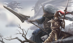  2boys armor bare_tree beak black_robe blurry blurry_background bracelet breastplate brown_scarf chinese_commentary closed_eyes cloud crown dark_souls_(series) dark_souls_i dark_souls_iii dragon dragon_horns dragon_slayer_ornstein facing_away faulds feet_out_of_frame flying gauntlets gold_armor greaves hand_up helmet holding holding_polearm holding_weapon horns jewelry king_of_the_storm knight long_hair male_focus mephisto_24 multiple_boys nameless_king open_mouth outdoors pauldrons photoshop_(medium) plume polearm profile robe scale_armor scarf short_sleeves shoulder_armor sitting sparkle spear tree weapon western_dragon white_hair wide_sleeves wyvern 