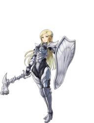  armor armored_boots blonde_hair blue_eyes boots female full_body gauntlets hammer highres holding holding_weapon long_hair looking_at_viewer matilda_(sennen_sensou_aigis) official_art sennen_sensou_aigis shield shoulder_armor skin_tight solo thighhighs transparent_background weapon yuugiri_(u-slash) 