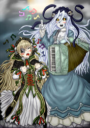  accordion blonde_hair breasts cardfight!!_vanguard cleavage cleavage_cutout dress eyepatch fashion frills gothic_lolita granblue headband instrument lolita lolita_fashion long_hair musical_instrument ripple_banshee rough_seas_banshee singing skull white_hair 