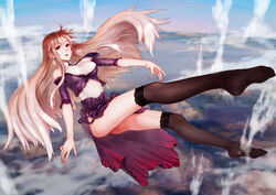  clouds dress long_hair nopan original sasagawa_(haikaiki) sky thighhighs 