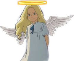  angel angel_wings artist_request blonde_hair female marnie_(omoide_no_marnie) nightgown non-web_source omoide_no_marnie smile solo source_request wings 