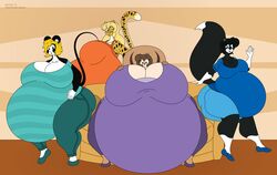  2013 anthro ass belly belly_size_difference big_belly big_breasts big_butt black_body black_fur black_hair blonde_hair blue_eyes bottomwear breasts bridgette&#039;s_belly bridgette_ouvry brown_eyes brown_hair chipmunk clothed clothing copyright_symbol cyall digital_media_(artwork) domestic_cat felid feline felis female footwear fur furniture gesture ground_squirrel group hair hand_on_breast hi_res huge_belly huge_breasts hybrid hyper hyper_belly hyper_breasts hyper_pregnancy lagomorph leopard leporid mammal marissa_(marissa) mouse multicolored_body multicolored_fur murid murine pantherine pants pregnant rodent satsumalord sciurid shirt shoes sofa spots symbol terry_(satsumalord) thick_thighs tiger topwear two_tone_body two_tone_fur waving white_body white_fur 