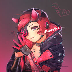  animification apex_legends black_bodysuit black_gloves black_headwear black_jacket blue_eyes bodysuit commentary commission cyber_punked_wattson cyberpunk english_commentary eyepatch female gloves horns jacket looking_at_viewer mechanical_arms nessie_(respawn) official_alternate_costume one_eye_covered own_hands_together pink_hair pink_lips portrait single_glove single_mechanical_arm smile solo taozechi_momoakai wattson_(apex_legends) 