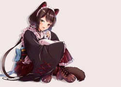  :d animal_ears apron back_bow black_kimono blue_bow blush boots bow brown_footwear brown_hair collar commentary_request cross-laced_clothes cross-laced_footwear crossed_ankles dog_ears dog_girl dog_hair_ornament dog_tail fangs female flower full_body hair_flower hair_ornament hakama hakama_skirt heterochromia highres hugging_own_legs inui_toko japanese_clothes kimono knees_up long_hair long_sleeves looking_at_viewer low_twintails maid maid_apron maid_headdress nijisanji obi open_mouth paw_shoes pleated_skirt red_eyes red_hakama red_ribbon red_skirt ribbon sash shoes simple_background sitting skirt sleeves_past_fingers sleeves_past_wrists smile solo spoon_(tamakakama) swept_bangs tail twintails very_long_hair virtual_youtuber wa_maid white_apron wide_sleeves yellow_eyes 