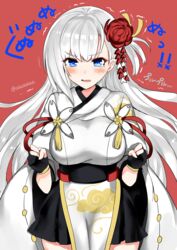  akasakak azur_lane black_gloves blush braid breasts commentary_request female flower flustered french_braid gloves hair_flower hair_ornament highres japanese_clothes long_hair mole mole_under_eye partially_fingerless_gloves pelvic_curtain shoukaku_(azur_lane) skirt solo tassel tears 