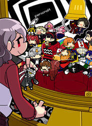  5boys 6+girls adachi_tooru amagi_yukiko bad_id bad_pixiv_id chibi crane_game doujima_nanako doujima_ryoutarou everyone glasses groucho_glasses hanamura_yousuke izanagi_(persona_4) izanami_(persona) jiraiya_(persona_4) kida_yuu konohana_sakuya kujikawa_rise kuma_(persona_4) magatsu_izanagi multiple_boys multiple_girls narukami_yuu persona persona_4 platypus satonaka_chie shirogane_naoto spoilers sukuna-hikona_(persona_4) take-mikazuchi tatsumi_kanji tomoe_(persona_4) 