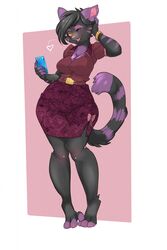  anthro breasts clothed clothing electronics felid female hi_res kate_(tach0012) mammal open_mouth phone pigeon_toed selfie simple_background smile solo standing tweedabop wide_hips 