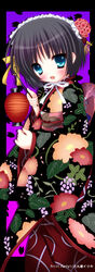  blush commentary_request female flower hair_flower hair_ornament ikoku_meiro_no_croisee japanese_clothes kimono lantern lolita_fashion photoshop_(medium) rokudou_itsuki solo wa_lolita yune_(ikoku_meiro_no_croisee) 