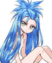  aged_down big_hair blue_hair breasts chrono_trigger commentary female legs long_hair queen_zeal s-a-murai simple_background small_breasts solo tank_top 