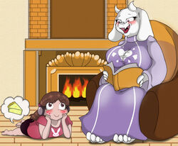  anthro barefoot blizzard_entertainment blpanda blush boss_monster_(undertale) bovid breasts caprine clothing d.va_(overwatch) duo feet female hana_song hi_res lolicon mammal mother_(lore) motherhood overwatch parent_(lore) parody robe smile toriel undertale undertale_(series) young 