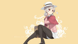  butterfly dlsite.com gray_hair hat long_hair original pantyhose paseri red_eyes skirt tagme watermark xi_lily 